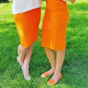 Orange ruffle pencil skirt